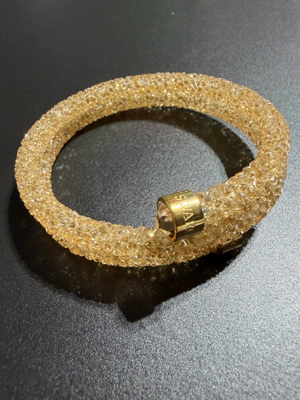 Swarovski Champagne Crystaldust Sparkling Gold Crystal Tube Bracelet  (1)